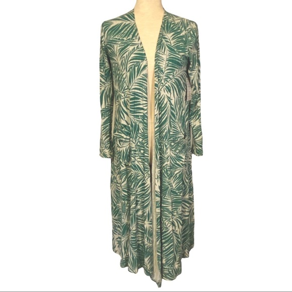 Lularoe Teal Green & White‎ Palm Leaf Print Sarah Duster Womens Small NWT - Picture 1 of 10